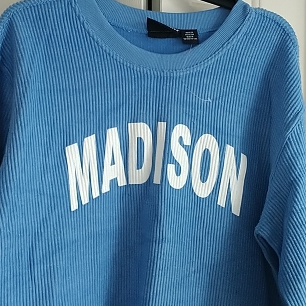 Pennant Blue MADISON Pullover Ribbed Sweatshirt M - Picture 3 of 9